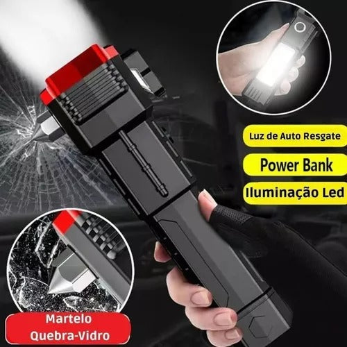 Promo 2 Unidades Linterna Táctica 4en1 Emergencia Martillo Seguridad Usb
